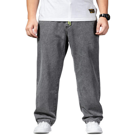 【DYG】大依优型大码男装松紧腰老爹裤春夏宽松日系直筒哈伦牛仔裤男加肥加大码纯色肥佬裤 商品图4