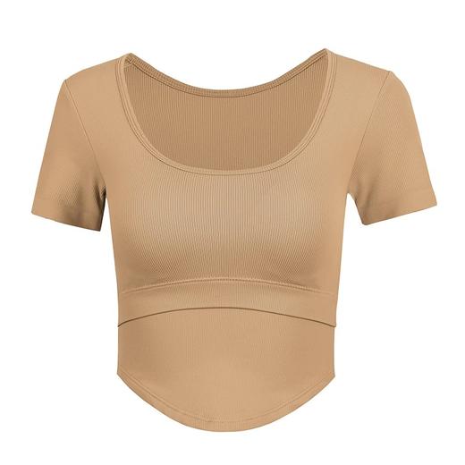 跃牌【美西西系列】新款固定式胸垫瑜伽服修身显瘦运动上衣露腰女DX-637 商品图3