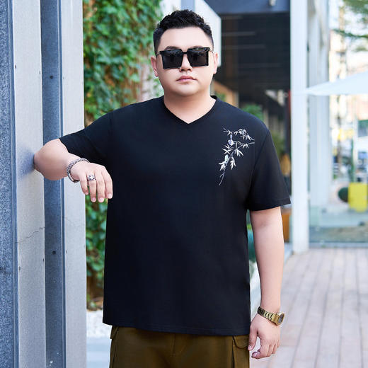 【DYG】大依优型大码男装纯棉V领T恤中国风植物印花短袖T恤男夏季薄款冰感休闲V领t恤男 商品图3