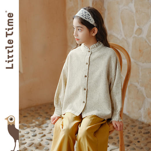 littletime女童衬衫2025春季新款棉衬衣宽松法式提花儿童长袖上衣 商品图4