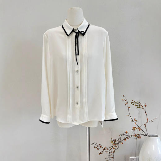 丁摩 真丝衬衫女春夏蝴蝶系带OL气质长袖18姆米双绉100%桑蚕丝上衣5ZF-194 商品图2