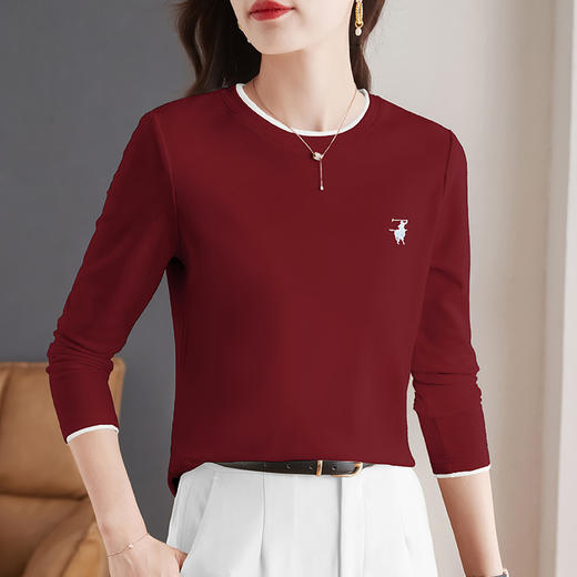 丁摩 春秋圆领长袖t恤女士打底衫秋冬内搭可外穿新款女装爆款洋气上衣5ZF-0125 商品图4
