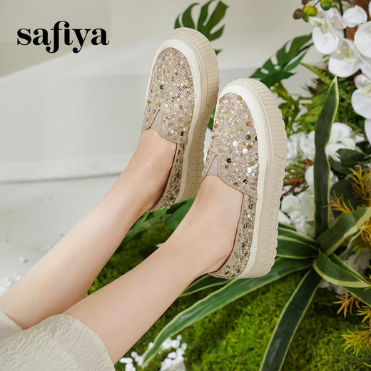 【爆款】Safiya/索菲娅2025春夏百搭懒人编织透气蕾丝亮片渔夫鞋 SFD1112412 商品图1