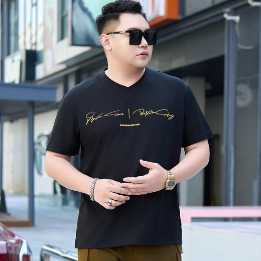 【纯棉】【DYG】大依优型大码男装纯棉V领T恤夏季新款大码男装薄款宽松潮流冰感短袖t恤男夏季加大码肥佬衣服 商品图0