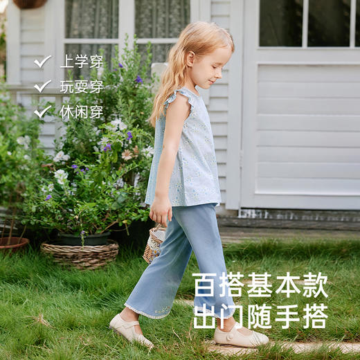 英氏儿童裤子夏季透气裤子休闲女童牛仔裤百搭柔软2025新款喇叭裤 商品图3