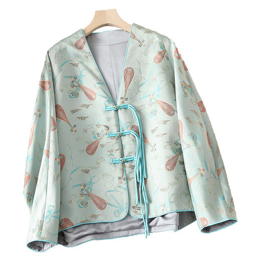 丁摩 春夏季重磅真丝宋锦v领外套 优雅高级感宽松桑蚕丝上衣 5ZF-4189G 商品图4