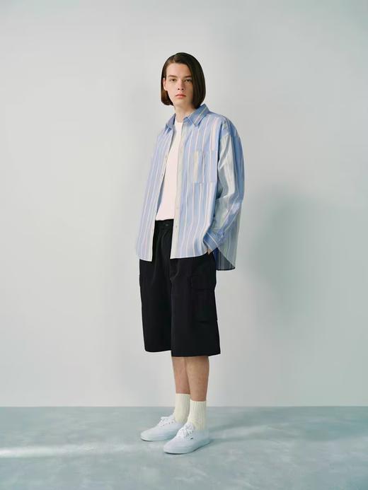 Evistub/E-5CCS130/日产全棉色织条纹撞色日系复古休闲衬衫 商品图3