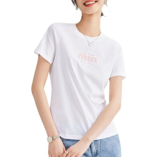 【自】全新升级【铂金会员100/天猫129/差价29】(04906) 洛诗琳弹力白t恤女罗纹短袖衣服绝美上衣内搭打底正肩半袖 商品图4