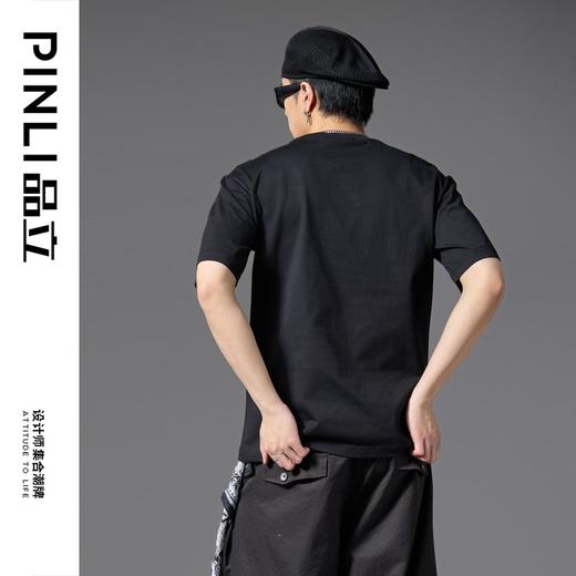 PINLI品立2025春夏新款树叶烫钻短袖T恤男士潮牌纯棉休闲百搭上衣BG252111006 商品图2