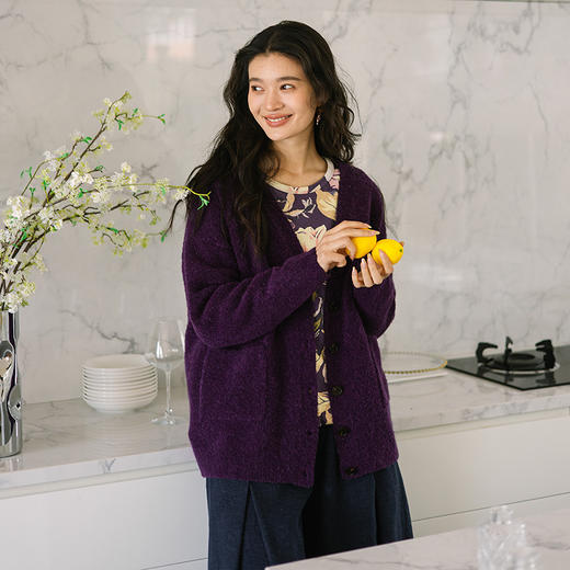 绽放旅行女装037朵/早春新款羊毛羊驼毛混纺针织开衫文艺毛衣外套 商品图1