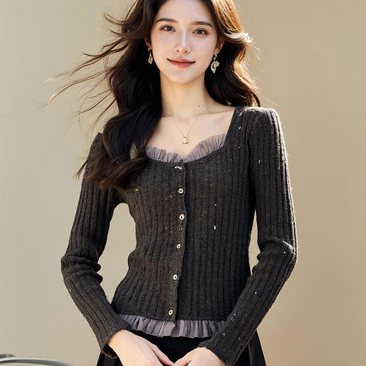 奢姿大码女装2025春季减龄木耳边设计时尚针织衫胖妹妹打底上衣9951153100 商品图2