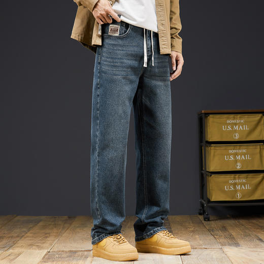【DYG】大依优型大码男装重工阔脚牛仔裤男宽松刺绣松紧腰运动牛仔长裤男装 商品图2
