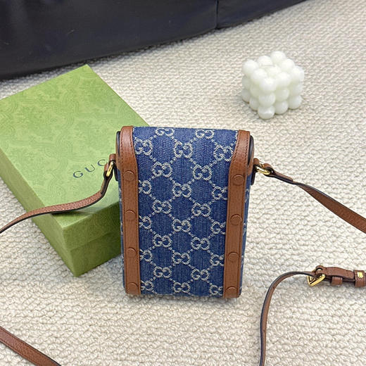 正品二手 Gucci 1955 丹宁拼皮 手机包 商品图3