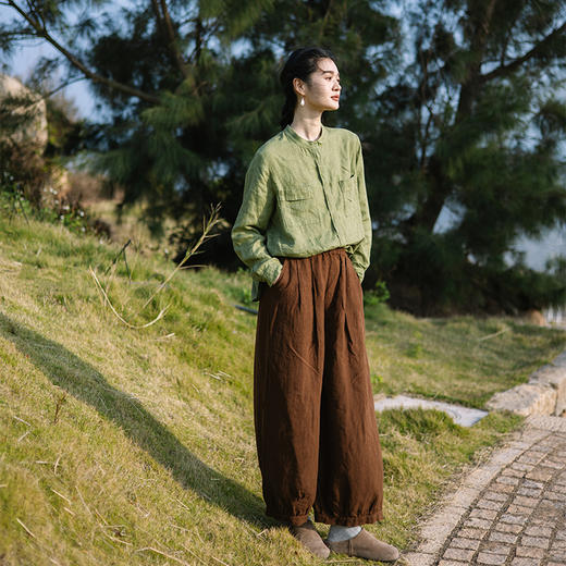 绽放旅行女装052朵/春季新款女100亚麻灯笼裤宽松显瘦文艺休闲裤 商品图2