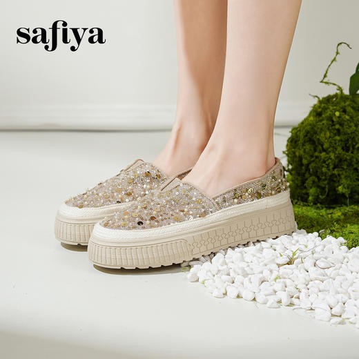【爆款】Safiya/索菲娅2025春夏百搭懒人编织透气蕾丝亮片渔夫鞋 SFD1112412 商品图4