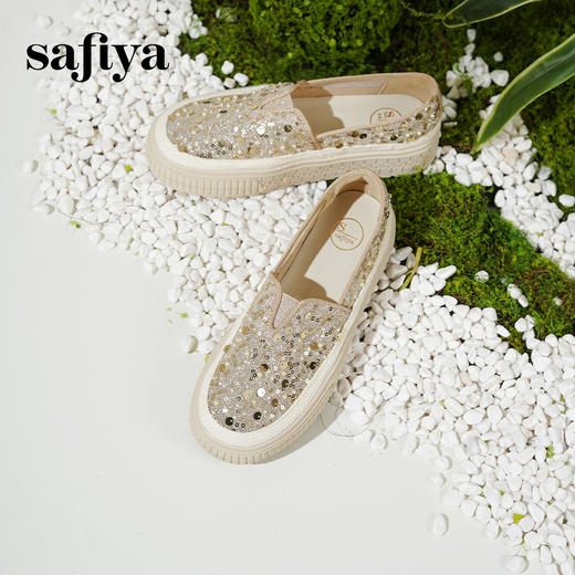 【爆款】Safiya/索菲娅2025春夏百搭懒人编织透气蕾丝亮片渔夫鞋 SFD1112412 商品图6