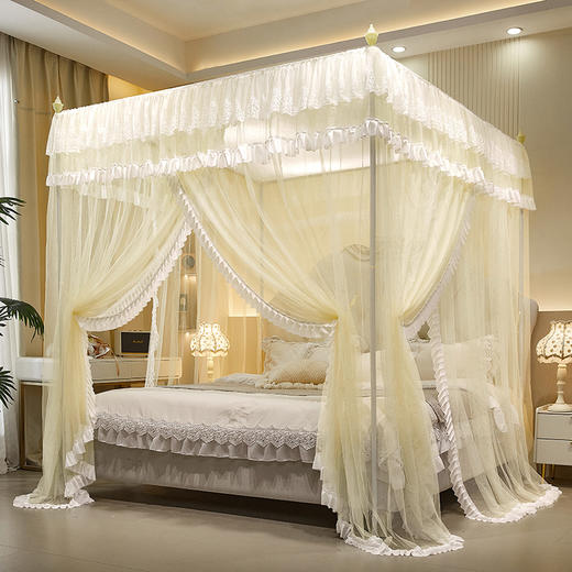 自然醒花边宫廷落地蚊帐加密公主风三开门防尘卧室家用纹账结婚蚊帐婚房蚊帐2503HH 商品图0