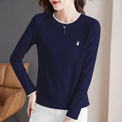 丁摩 春秋圆领长袖t恤女士打底衫秋冬内搭可外穿新款女装爆款洋气上衣5ZF-0125 商品图3