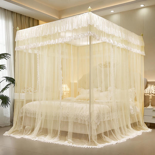 自然醒花边宫廷落地蚊帐加密公主风三开门防尘卧室家用纹账结婚蚊帐婚房蚊帐2503HH 商品图1