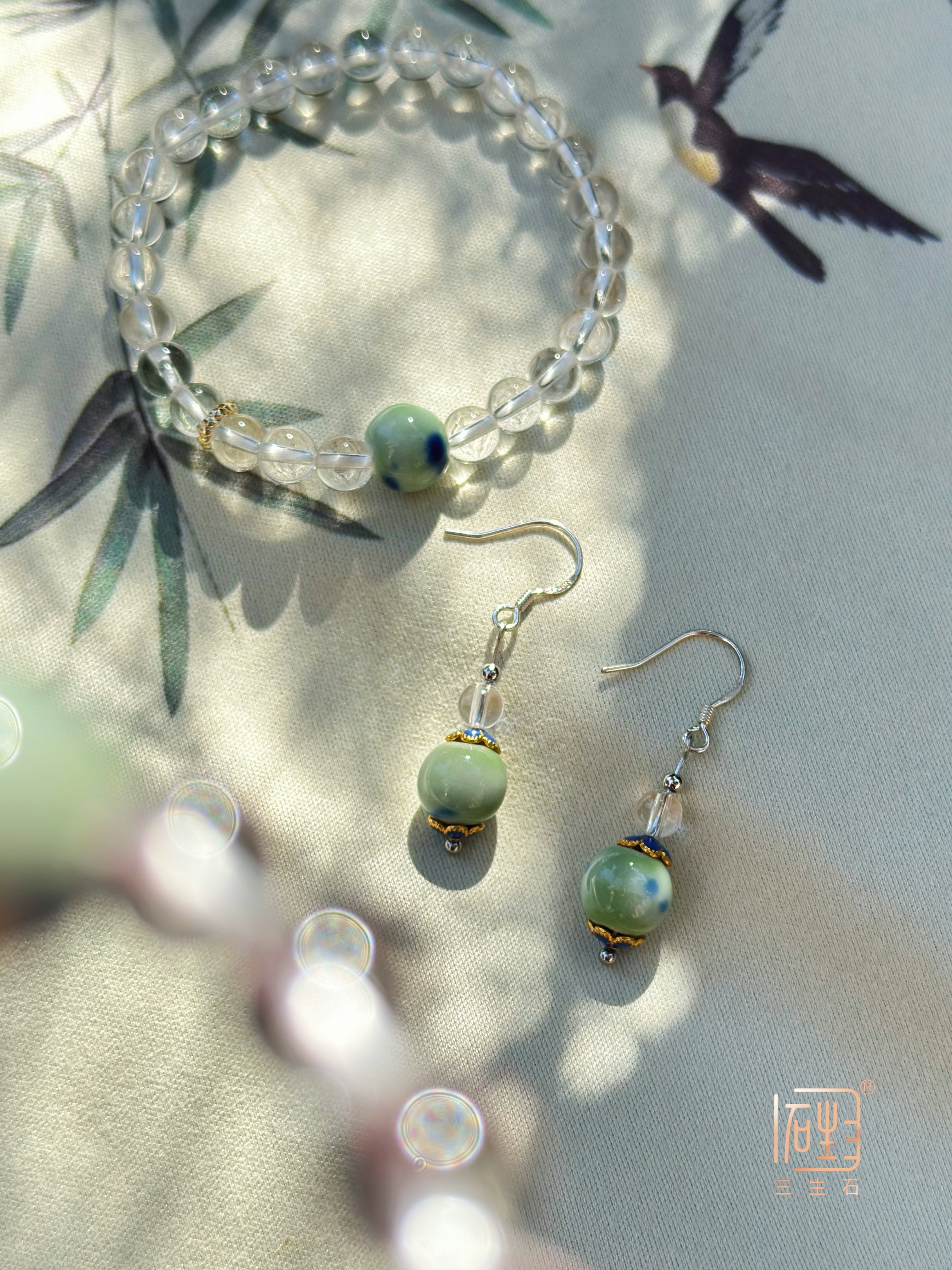 三生石·白水晶诗意陶瓷手链、耳饰