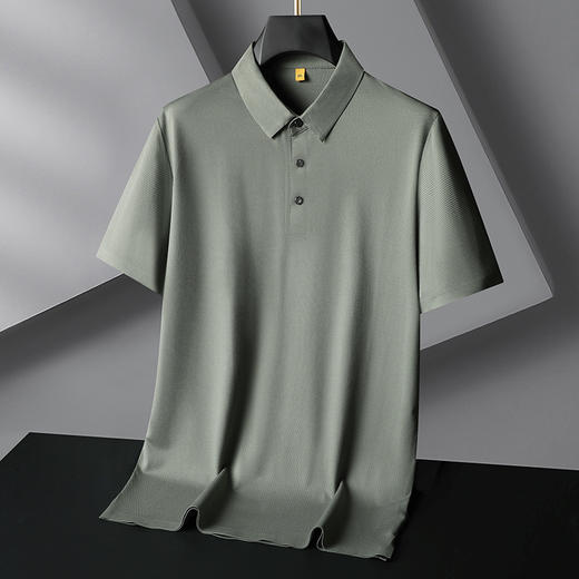 【冰丝】【DG】大依优型大码休闲纯色Polo衫冰丝凉感翻领百搭半袖体恤夏季胖子上衣 商品图0