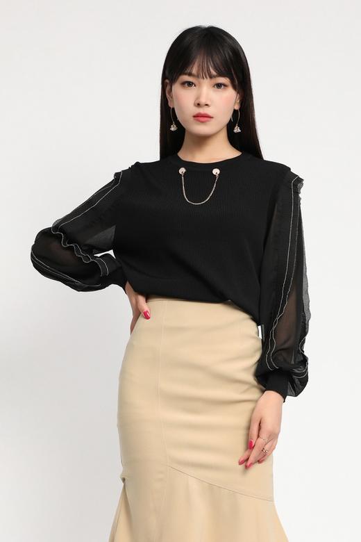 Le Malene 胸针装饰泡泡袖针织上衣 11722 商品图0