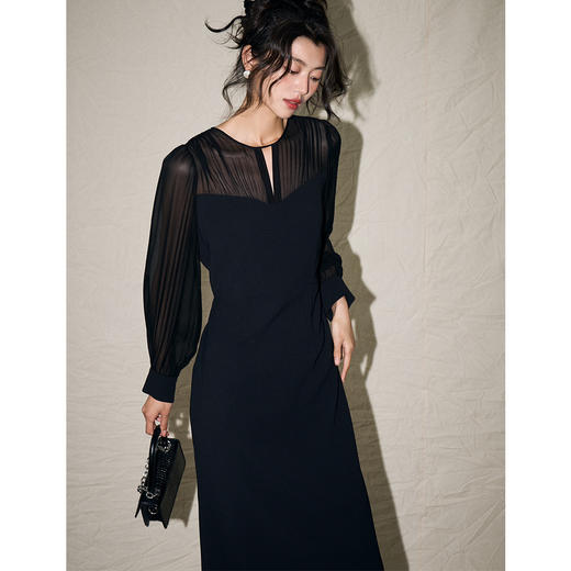 丁摩 【高品质】新高级感拼接显瘦收腰连衣裙长袖小黑裙韩系初秋连衣裙5ZF-  15789 商品图3