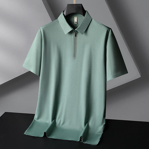 【拉链领】【DG】大依优型大码男装拉链领Polo衫体恤免烫抗皱短袖休闲冰丝半袖上衣夏季胖子 商品图3