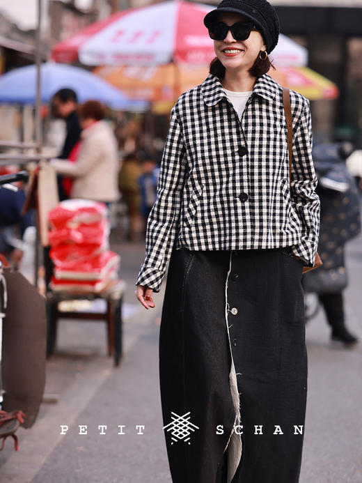 PETIT SCHAN小闪 CLO#729 Black Beach 黑沙滩 纯棉牛仔拼接设计感毛边花苞裙 商品图2