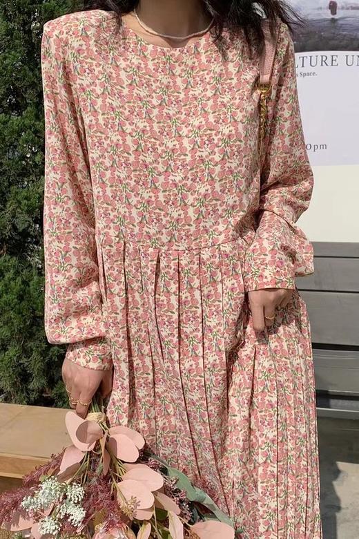 L.Fleuri 粉底碎花压褶连衣裙 11744 商品图2