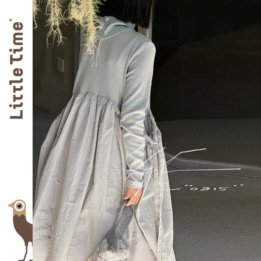 Littletime女童连衣裙2025春秋季新款儿童假两件立领针织气质长裙 商品图1