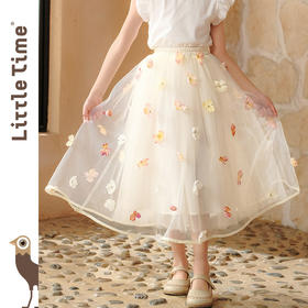 Littletime女童半身裙2025新款夏装小女孩公主风立体花瓣网纱半裙