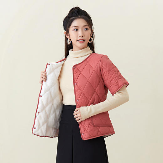 百媚生 棉服女式短袖加绒加大棉袄可内穿女2366 商品图5