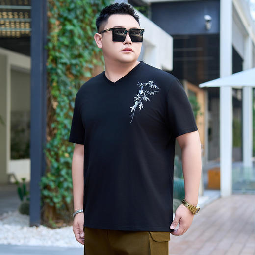【DYG】大依优型大码男装纯棉V领T恤中国风植物印花短袖T恤男夏季薄款冰感休闲V领t恤男 商品图0
