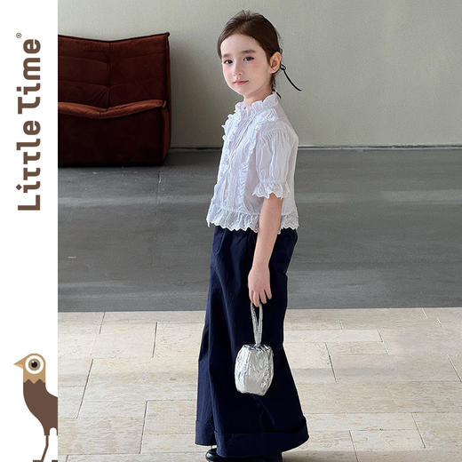 littletime女童纯棉白色衬衫春夏季2025新款韩版百搭儿童文艺套装 商品图3