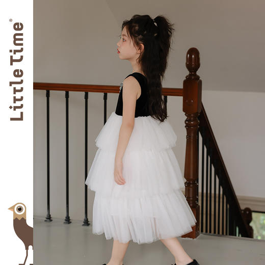 Littletime女童黑色长拖尾礼服套装裙2025新款夏装女孩赫本魔术珠 商品图3