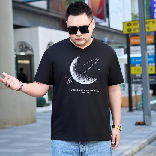 【DYG】大依优型大码男装纯棉V领T恤春夏新款短袖t恤男黑色薄款弹力休闲V领t恤男衣服 商品图3