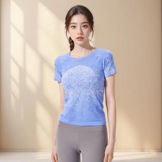 跃牌【美西西系列】无缝短袖T恤夏季圆领提花显瘦训练健身LULU瑜伽跑步运动上衣6209 商品图1