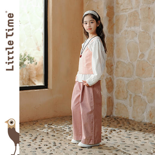 LittleTime女童套装2025春夏公主风透气纯棉衬衣背心长裤三件套 商品图2