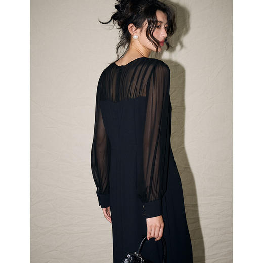 丁摩 【高品质】新高级感拼接显瘦收腰连衣裙长袖小黑裙韩系初秋连衣裙5ZF-  15789 商品图2