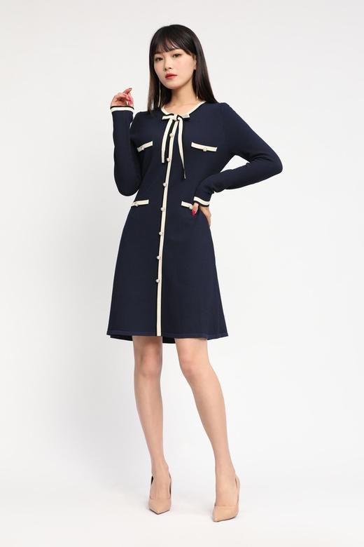 Le Malene 白色撞边装饰针织连衣裙 11725 商品图1