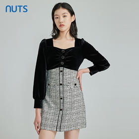 NUTS春季新品时尚方领气质百搭优雅长袖连衣裙312103068B