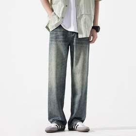 【DYG】大依优型大码男装新品阔腿裤男宽松复古直筒牛仔裤男加肥加大码水洗垂感牛仔长裤男