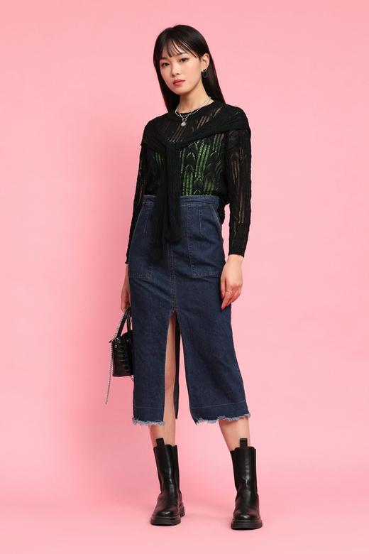 LNNNS 黑色镂空披肩领针织上衣 11716 商品图1