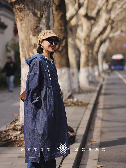 PETIT SCHAN小闪 CLO#734 Gadabout 游荡者 棉麻牛仔连帽连衣裙 商品图1