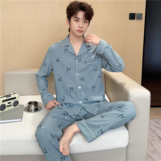 【舒适柔软！慵懒居家】新款春秋季男士长袖翻领睡衣开衫云朵棉夏季家居服加大码休闲套装。ry 商品图13