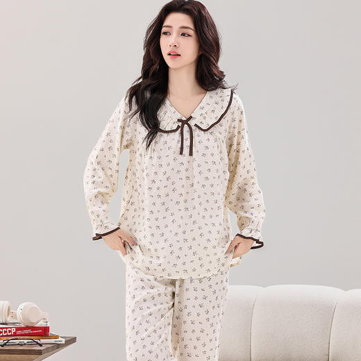 【花瓣小V领系列睡衣！清新大气绵绸套装】春夏新款睡衣女士长袖长裤40支全人棉绸套装花瓣V领品质家居服。ry 商品图10