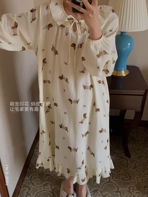 【柔软棉纱】2025新款萌趣小动物全棉纱布家居服套装/娃娃领睡裙 舒适圆领长袖睡衣外穿 商品图10