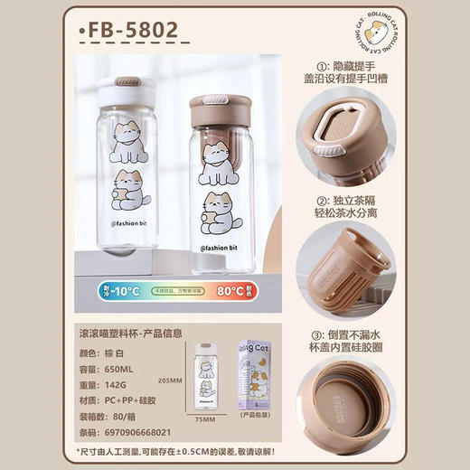 滚滚喵塑料杯子，水杯650ml（两色均配）（250109） 商品图2