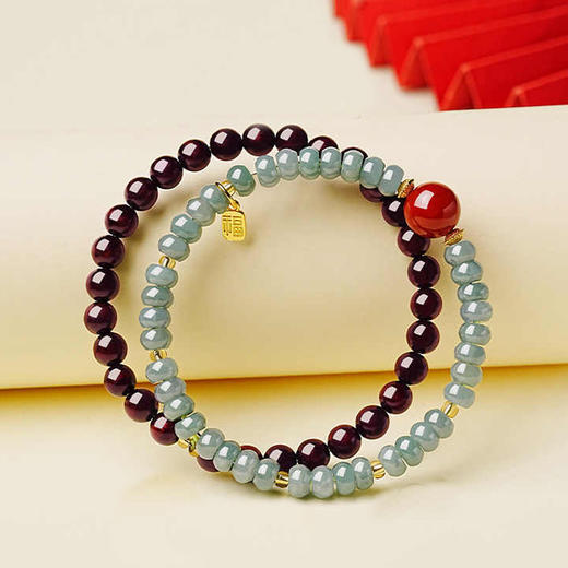 【经典】天然小叶紫檀蓝冰翡翠叠戴手串6mm  国风手链珠串文玩可分开佩戴带证书 商品图3